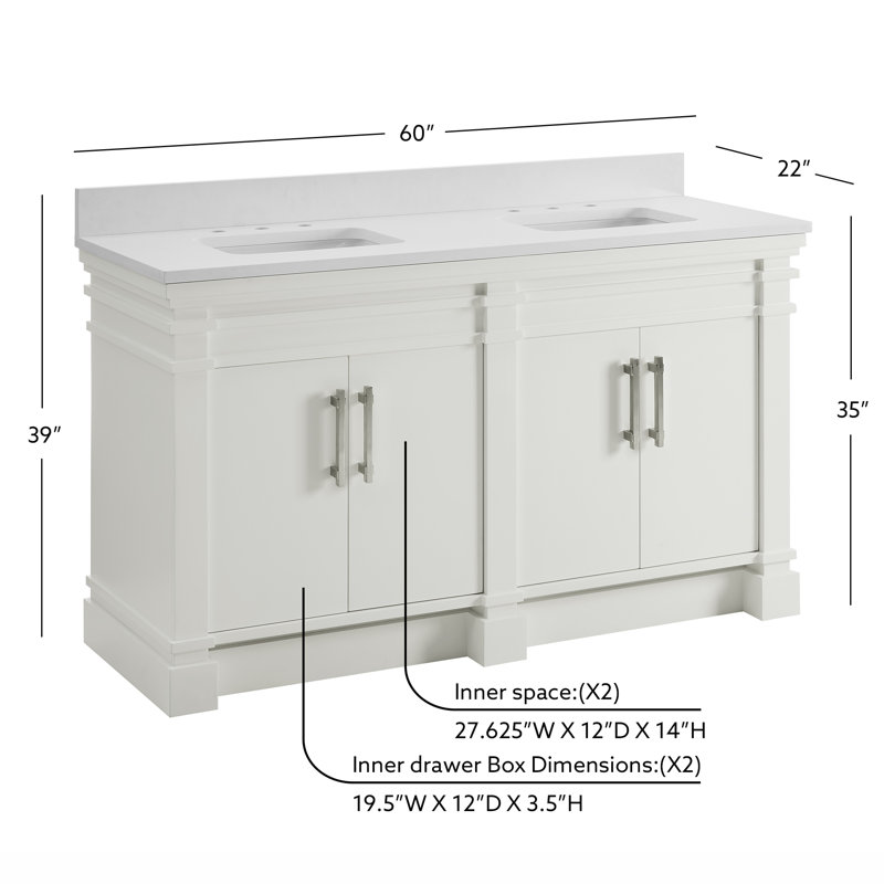 FLW Harmony 36 Wood Sink Vanity, White, 60
