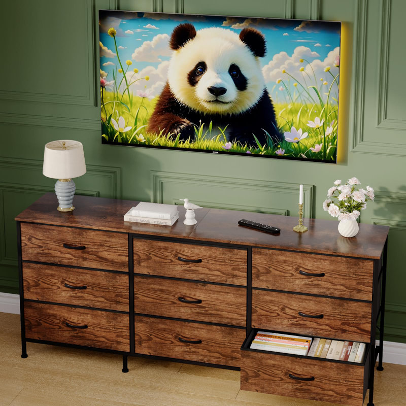 63 Inch Dresser TV Stand with 9 Fabric Drawers, Large Storage Chest for Bedroom Closet, Wide Entertainment Center for 55 65 70 Inch TV