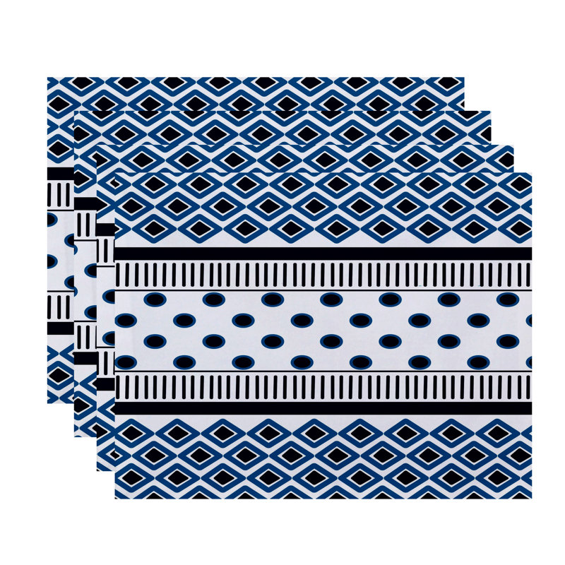 Ferrier Polyester Geometric Rectangle Placemat, Navy Blue