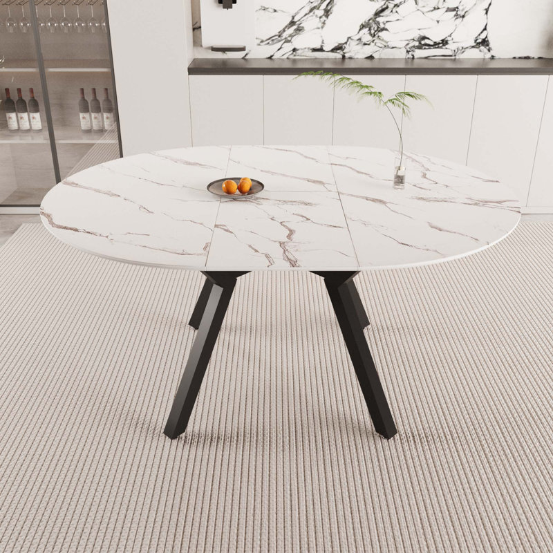 Table de salle à manger moderne extensible pour 4 à 6 personnes avec plateau en panneau de fibres à densité moyenne et pieds en métal