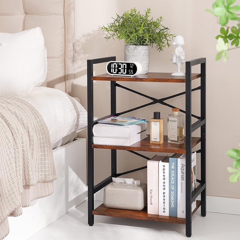 The Bookshelf Small Book Shelf, Solid Industrial Shelf Bookcase, Short Book Case for Bedroom, Berry Brown