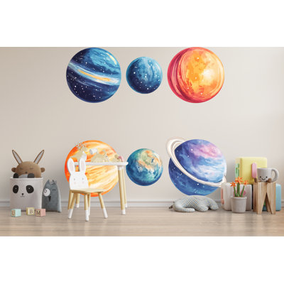 Kids Space Planet Wall Decals – Watercolor Solar System Nursery Wall Art, Playroom & Classroom Decor Wall 017Mv