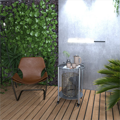 Table basse en métal avec rangement à 2 niveaux et roulettes verrouillables, acier rond gris ardoise, l 15,75 po x H 23,43 po