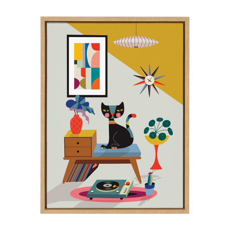 Reproduction d'art sur toile encadrée «tourne-disque» par Rachel Lee 3 Birdies Studio