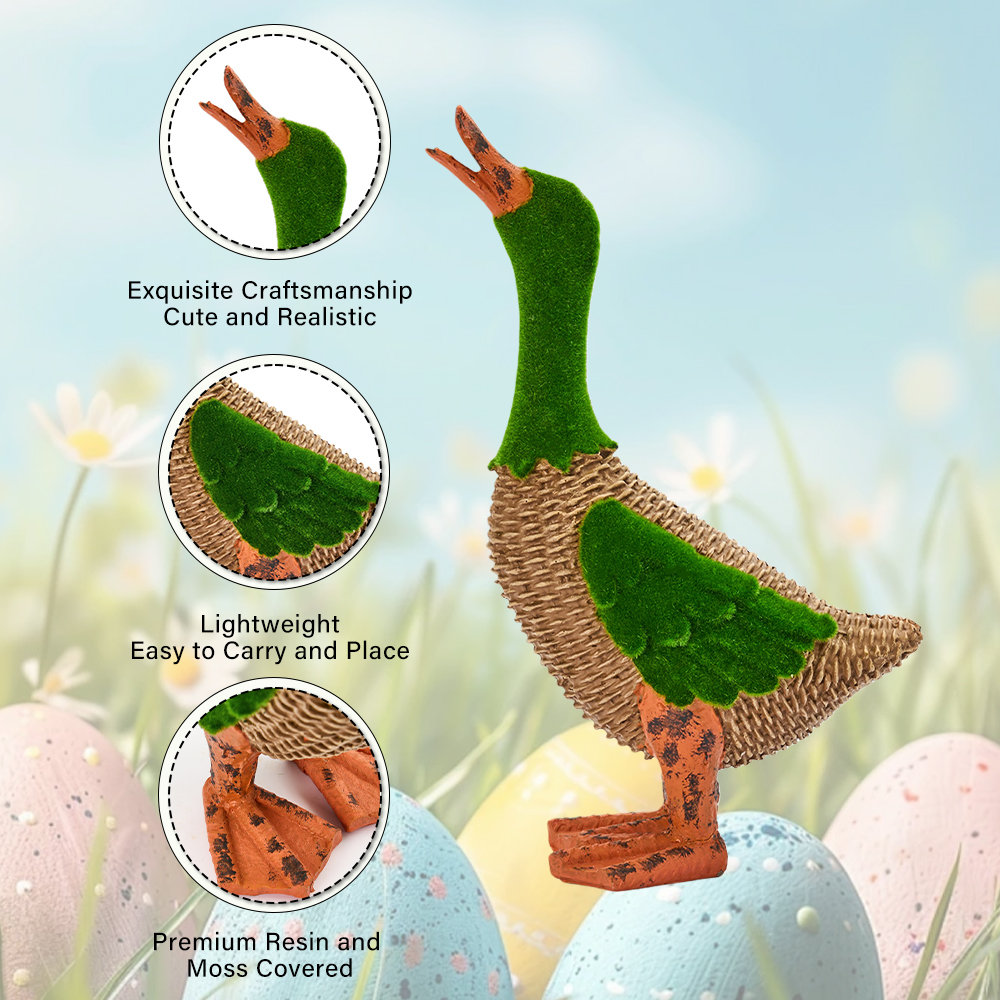 Flynn Moss and Rattan Duck Garden Statue
