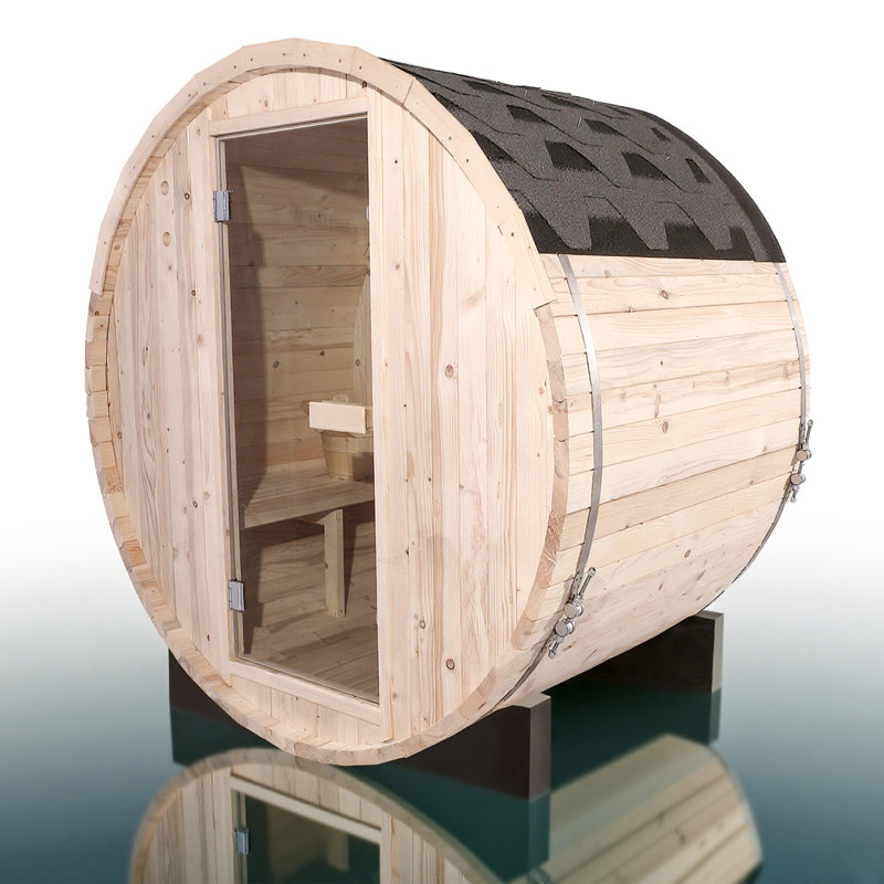 2 Person Barrel Outdoor Saunas 220V/4.5KW Electric Stove Spruce Backyard Sauna Kit
