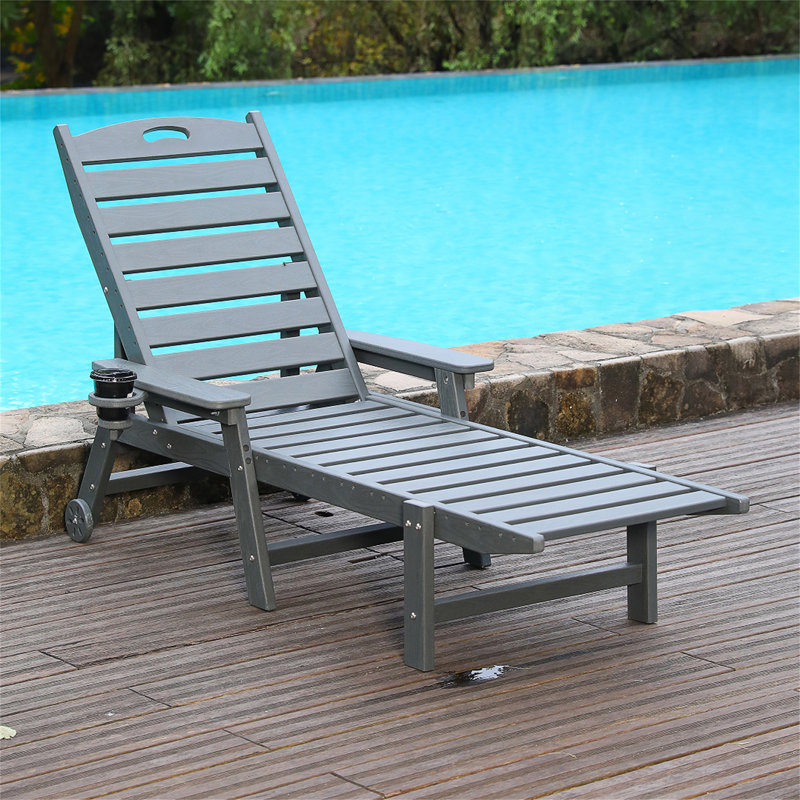 HDPE Chaise Lounge Chair Outdoor, Pool Lounge Chairs With 4-Position Adjustable Backrest, Supports Up To 360 LBS For Patio Poolside Deck Beach Backyard