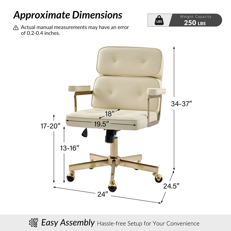 Chaise de bureau pivotante et inclinable en similicuir Debby, Ivoire ivoire
