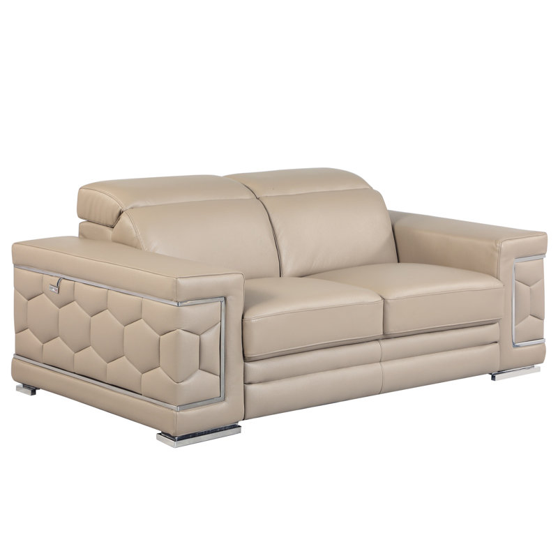 Cadre en bois franc séché au four avec cuir beige et mousse rembourrée à grain haut