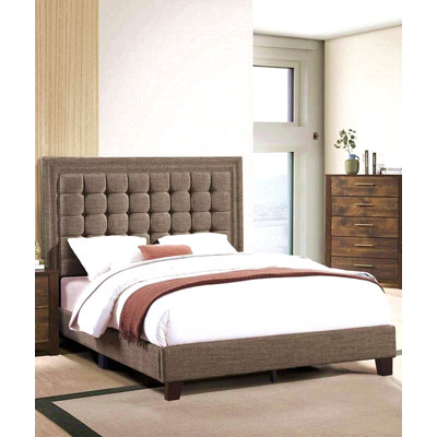 Elegant Style 1Pc Queen Size Upholstered Bed Tufted Headboard Brown And Espresso Finish Bedroom Furniture