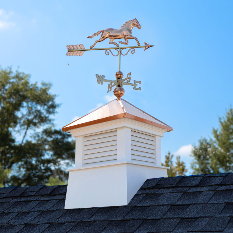 White Vinyl Cupola with Copper Horse Weathervane