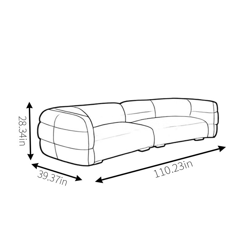 Canapé simple en tissu courbé rétro, H 28,34 po x l 110,23 po x P 39,37 po, 3