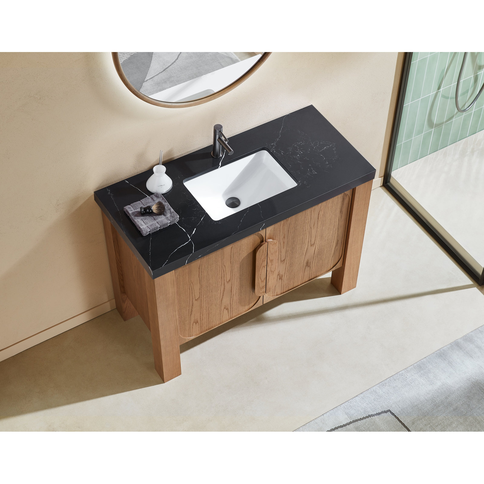 48" Oak Single Bathroom Vanity, Black, Natural Teak