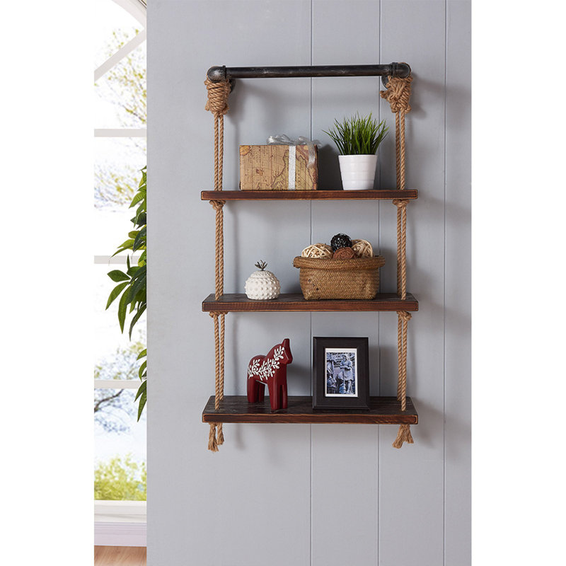 Handmade Wall Shelf, 60 x 47.2 x 5.1 Inches | 100% Spruce Wood with 100% Metal Pipe | Industrial Design in Walnut & Black | Wall-Mounted, 8.2 lbs Capacity | Perfect for Home or Office Decor, Stylish & Functional