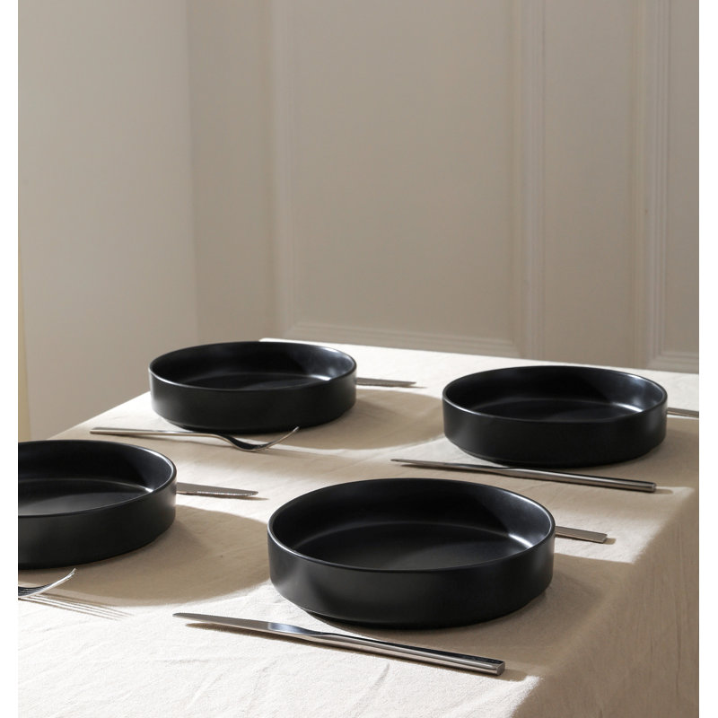 Stone Lain Celina Stoneware 4 Piece Pasta Bowl Set, Home Kitchen Utensils, Black