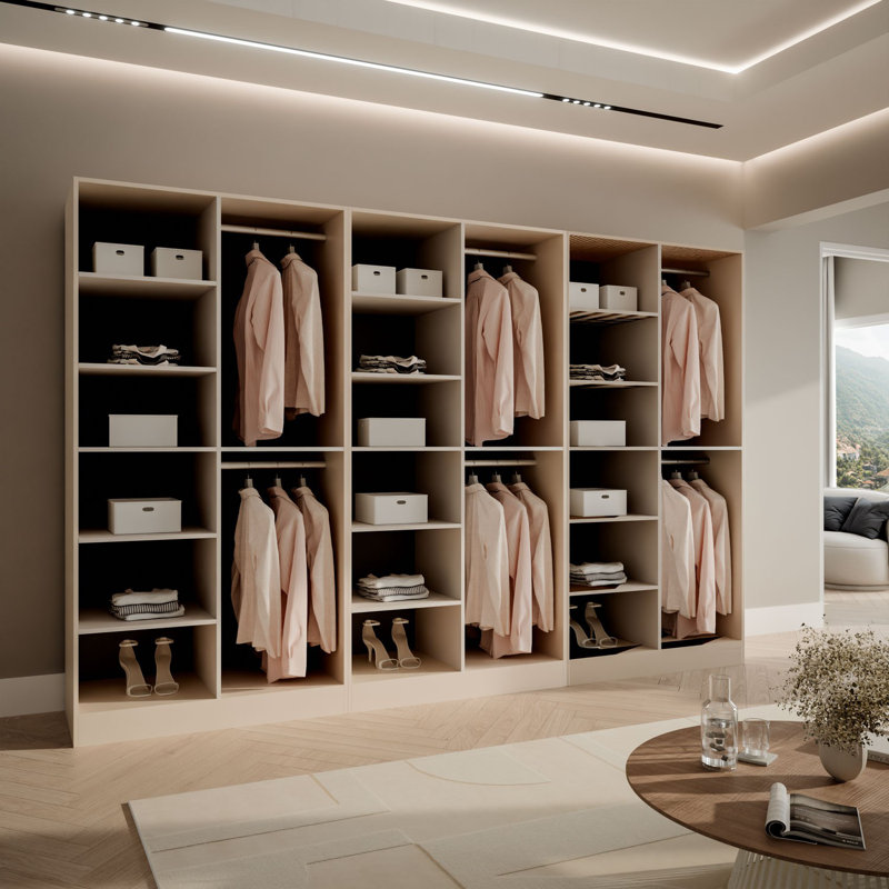 6 Door Wardrobe, Beige/Matte Black