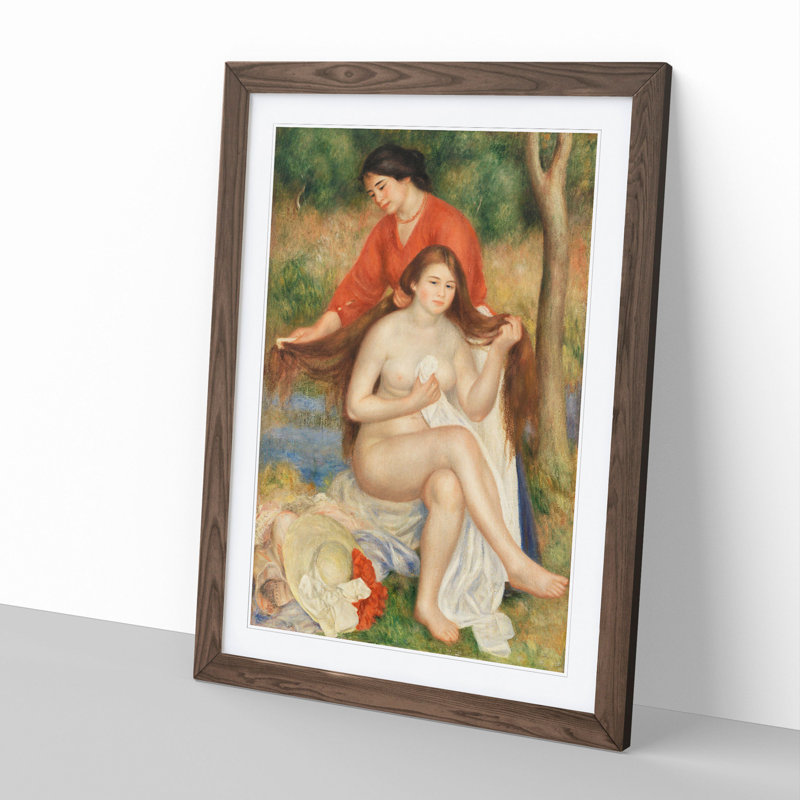Bather and Maid by Pierre-Auguste Renoir - Picture Frame Painting, 36cm H x 27cm W x 2cm D, Walnut