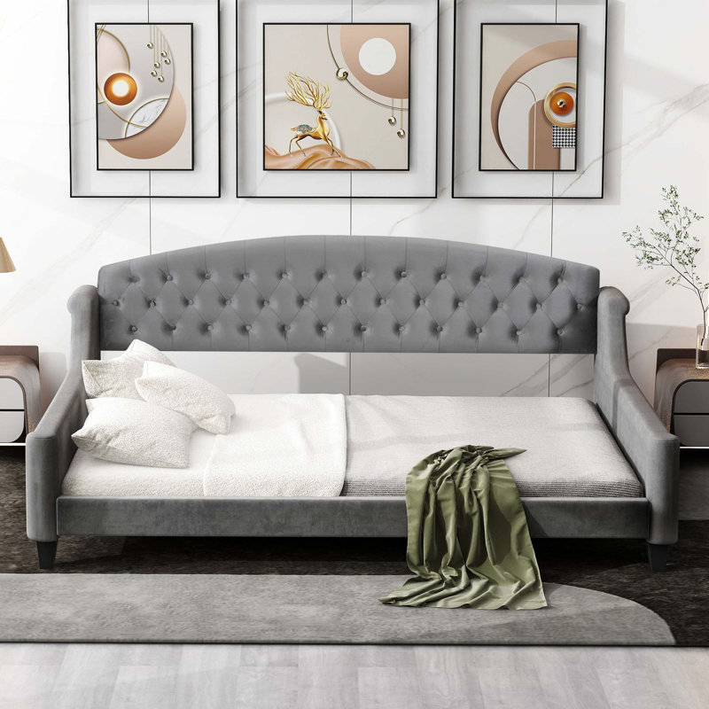 Lit de jour capitonné Modern Luxury, Gris, Lit double