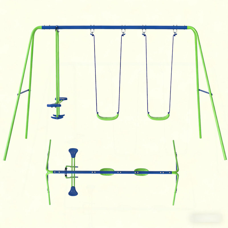 Balançoire d'extérieur robuste, balançoire en métal, Bleu et vert