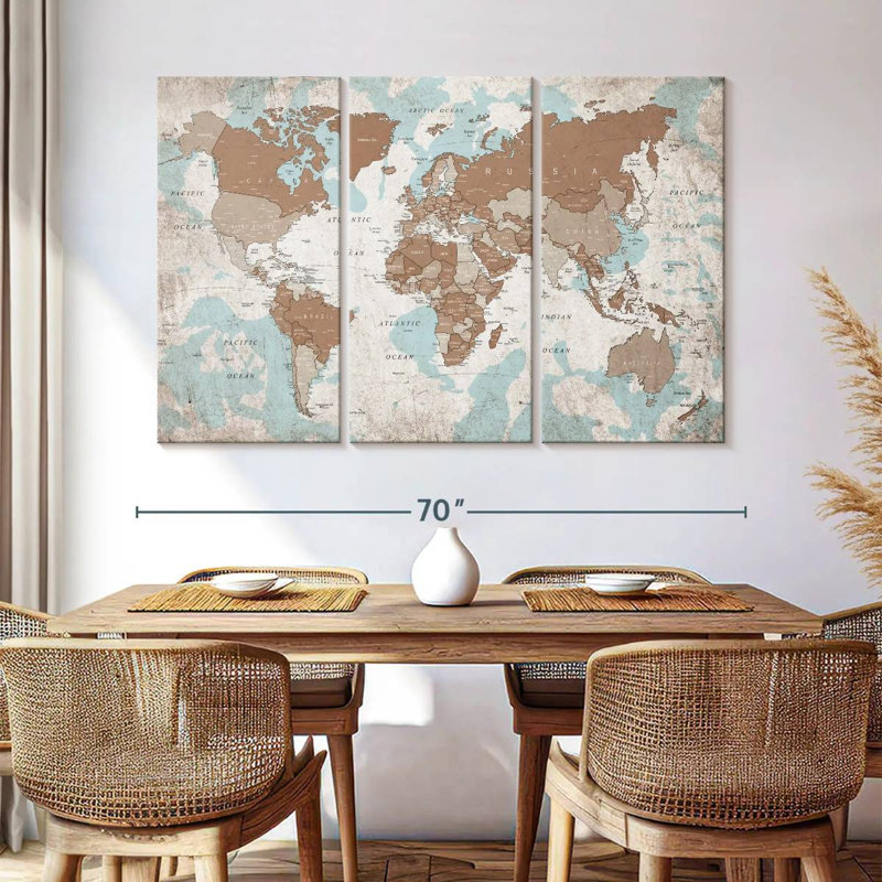 Keiri Geographic World Map VI, 42" H x 65" W