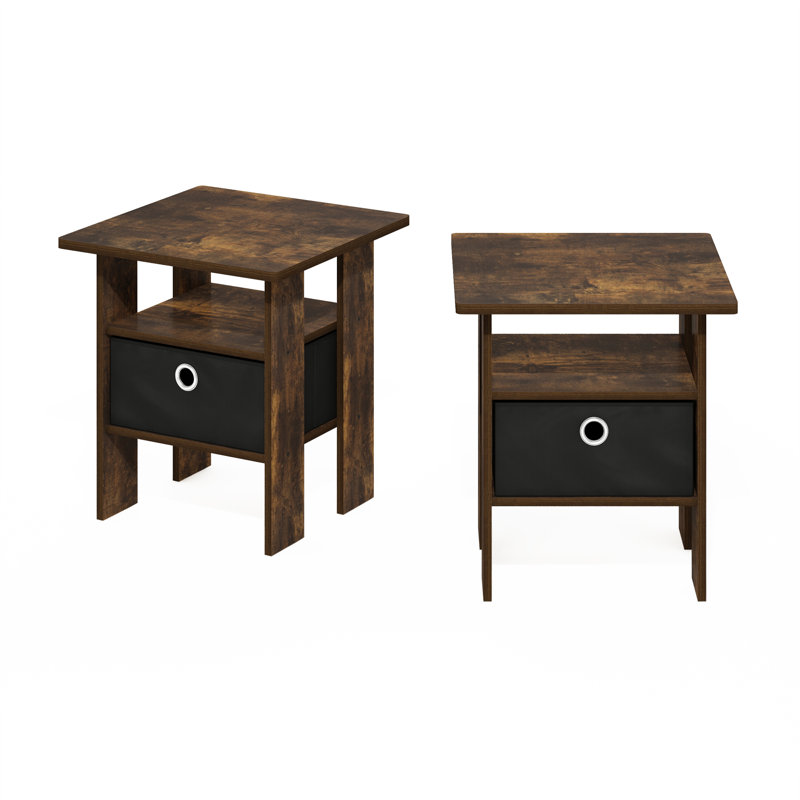 Gigi Nightstand With Bin Drawer, Amber Pine/Black, Set of 2