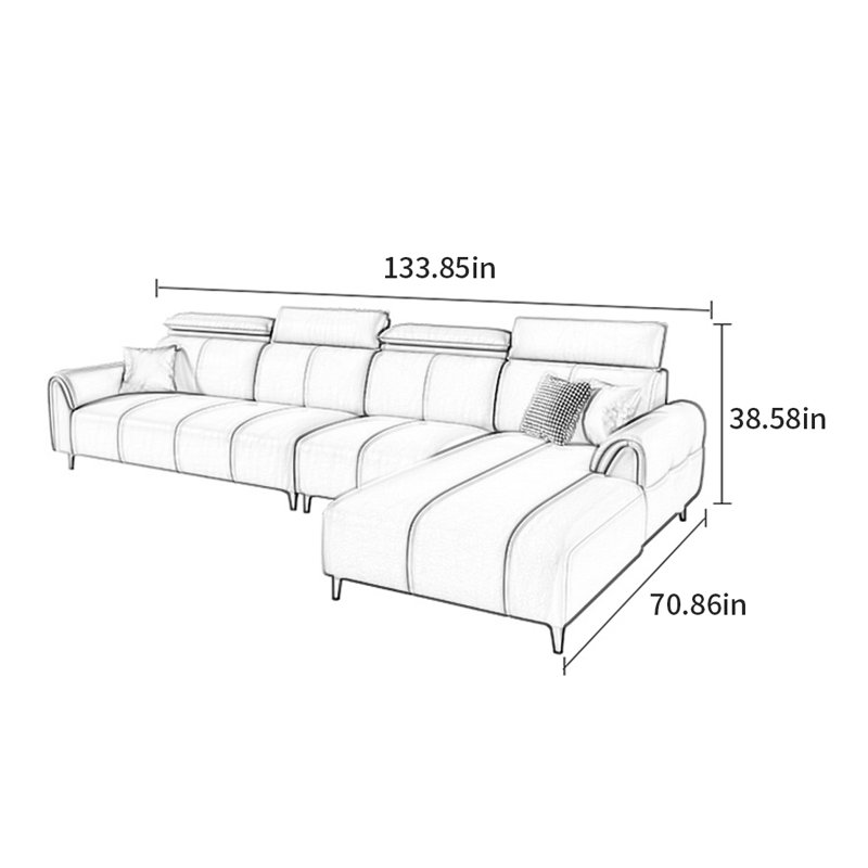 Canapé de luxe American Modern, H 38,58 po x l 133,85 po x P 70,86 po