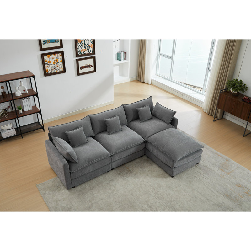 Canapé modulaire modulaire, canapé 3 places avec repose-pieds, canapé moderne en forme de L pour le salon, Gris