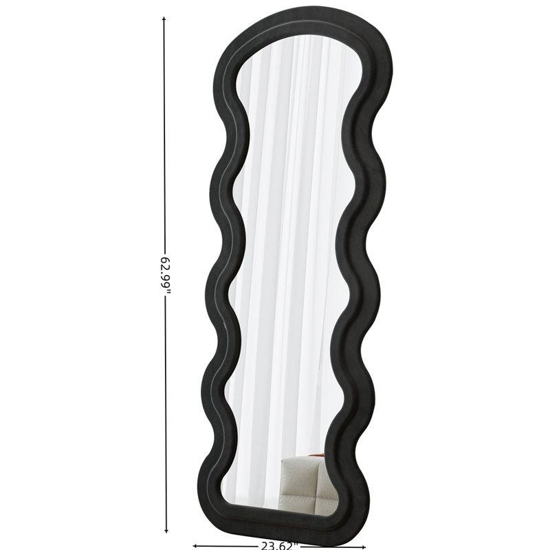 Flannel Full Length Wave Floor Mirror with Stand for Bedroom living room Hanging or Against The Wall, Black