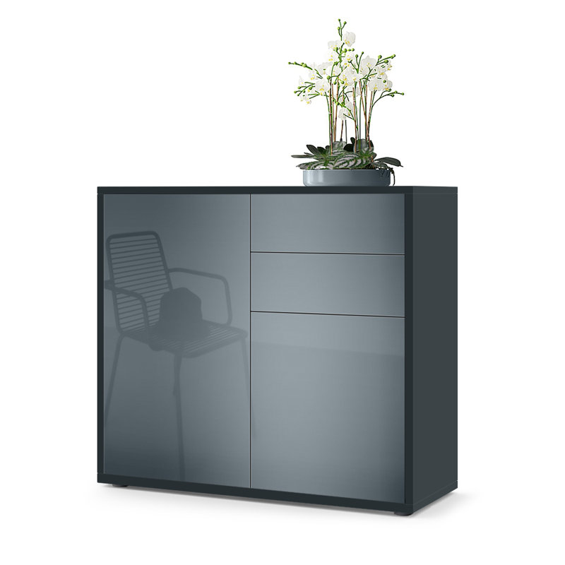 Sideboard Mcdevitt, Black (Matt)/Grey (Glossy)