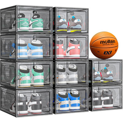 Stackable Shoe Organizer With Magnetic Door, Sturdy Shoe Storage Box For Sneaker Display, Hat And Cosmetic Organizer, Multi-Purpose Clear Plastic Container