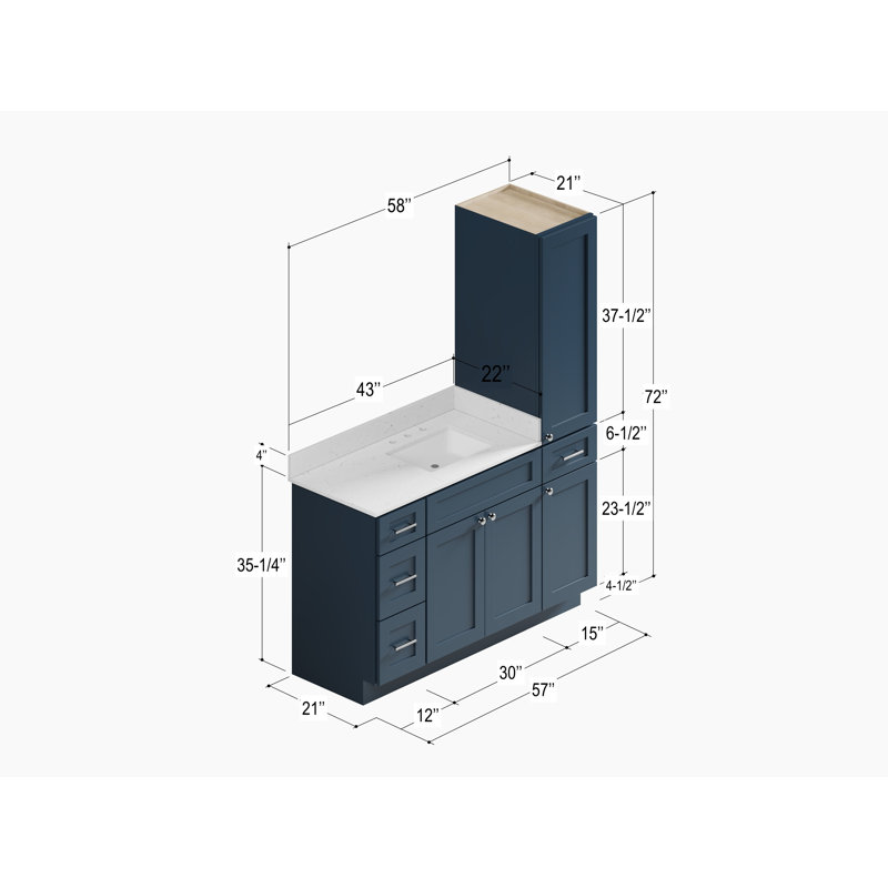 Ensemble de meuble-lavabo simple 57 po Disar, Bleu
