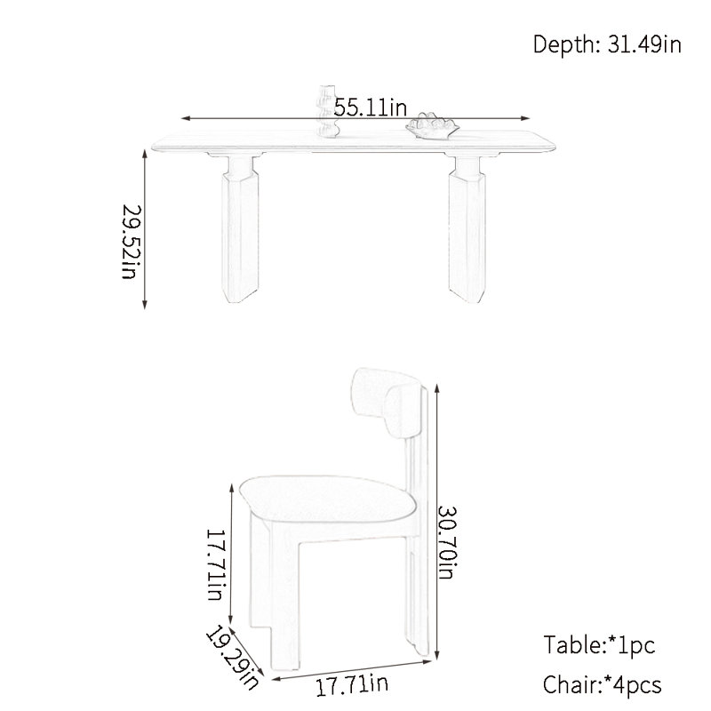 Ensembles de table de salle à manger à plaque de pierre épaissie, H 29,52 po x L 55,11 po x l 31,49 po
