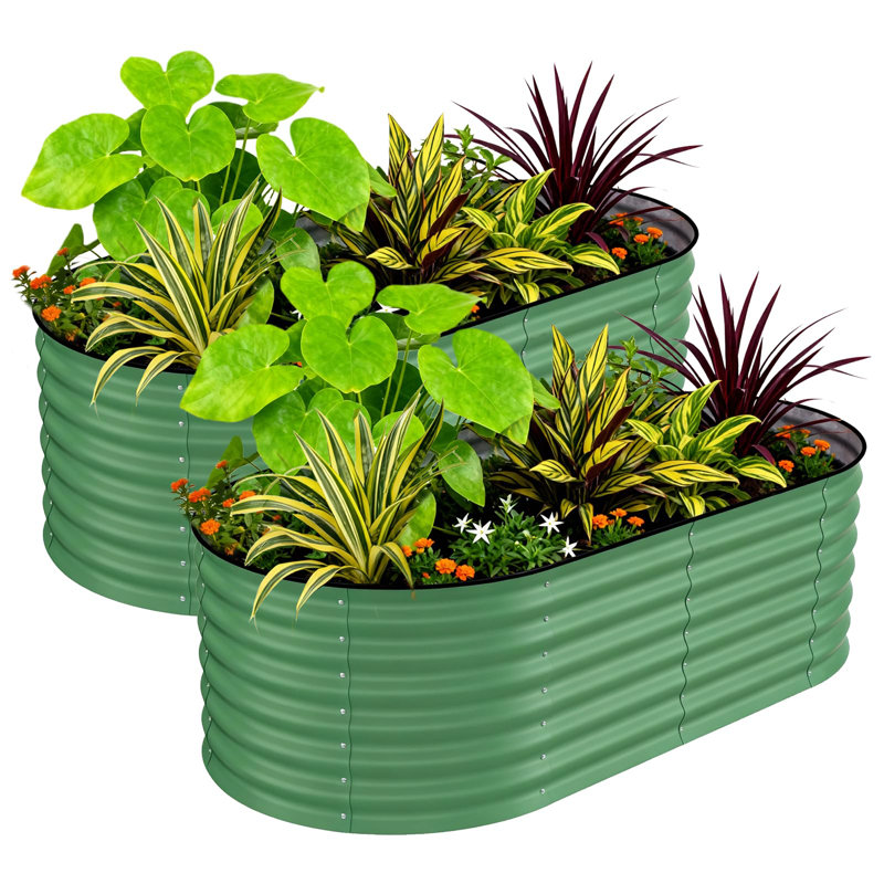 Lit de jardin surélevé en acier galvanisé antirouille, ensemble de 2 boîtes à fleurs ovales - Assemblage facile, conception résistante aux intempéries pour les légumes, les fleurs et les herbes