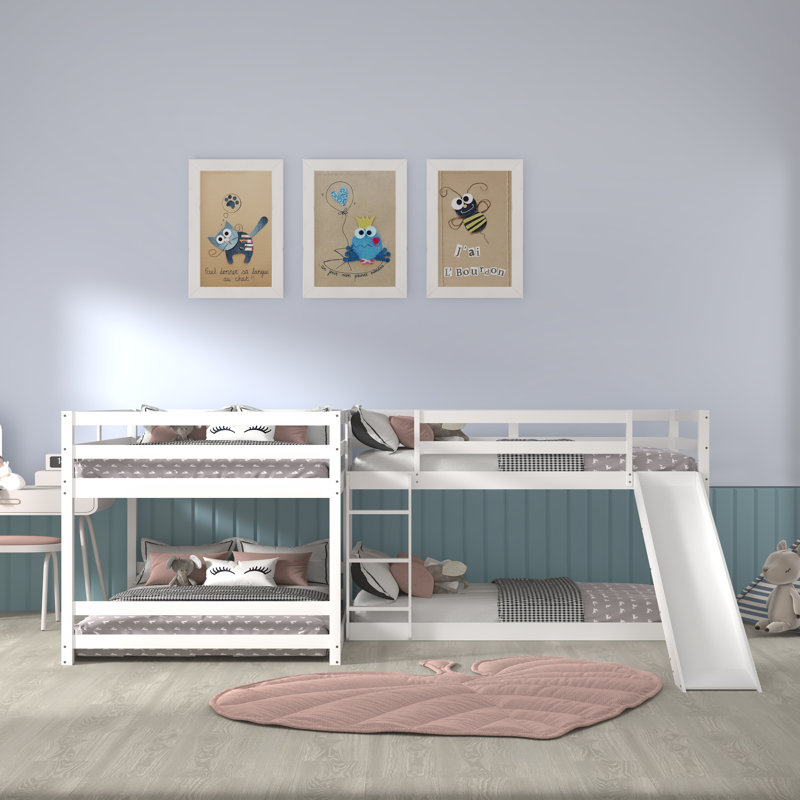 Lits superposés en L doubles et simples, Blanc
