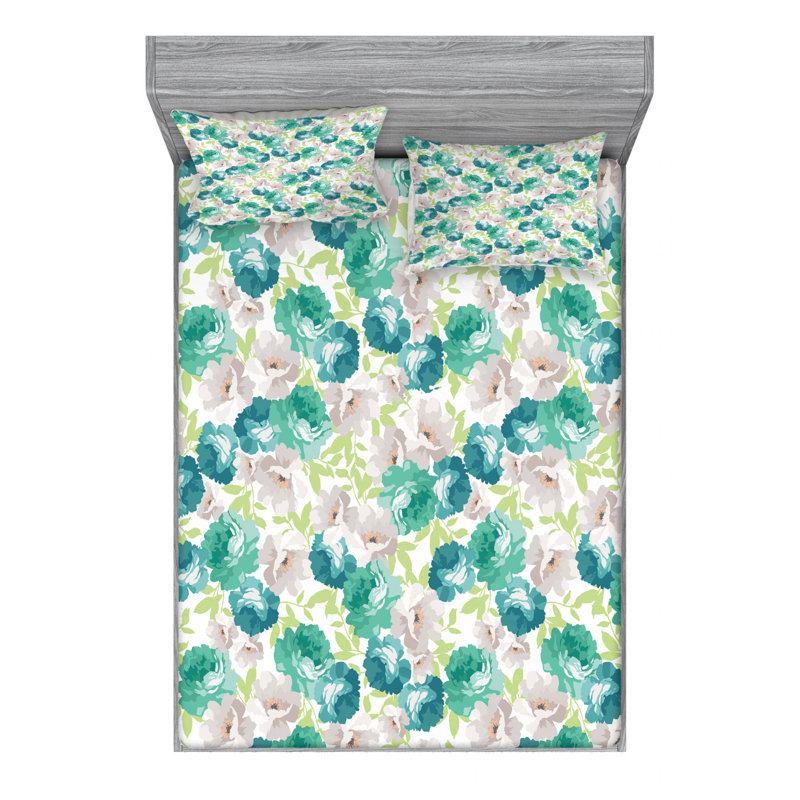 Microfiber Floral Sheet Set, Queen Sheet Set with Fitted Sheet