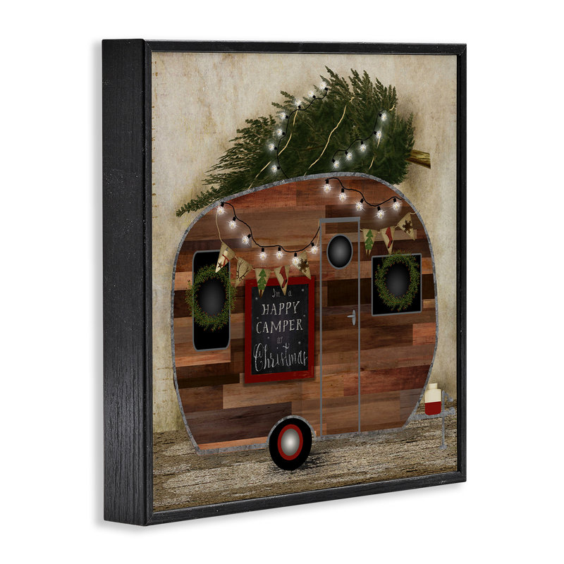 Joyeux campeur à la giclée de Noël par Beth Albert, Giclée encadrée noir minuit, H 17 po x l 17 po