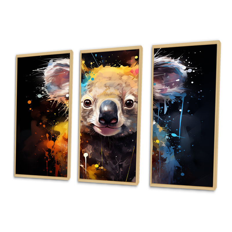 Art mural coloré Koala 1 - Koala, Cadre flottant brun, H 28 po x l 36 po