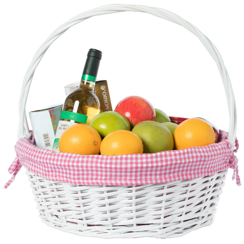 Panier en osier, Blanc / rose