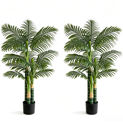 Ensemble de 2 palmiers artificiels 6 pi artificiels dorés et résistants aux rayons UV avec pot de ciment lourd, décoration tropicale réaliste