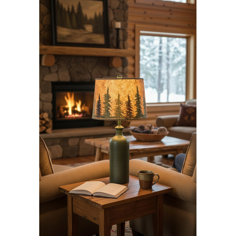 LAMPE D'APPOINT À VERRE À FEUILLES, H 27,5 po x l 14 po x P 14 po, Vert