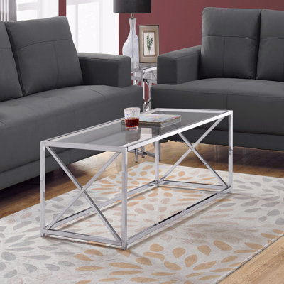Contemporary Modern Rectangular Accent Cocktail Coffee Table 44"L Clear Tempered Glass Chrome Metal
