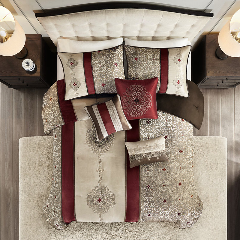 Édredon pour grand lit rouge avec coussin décoratif 16 po et 3 coussins décoratifs, Red