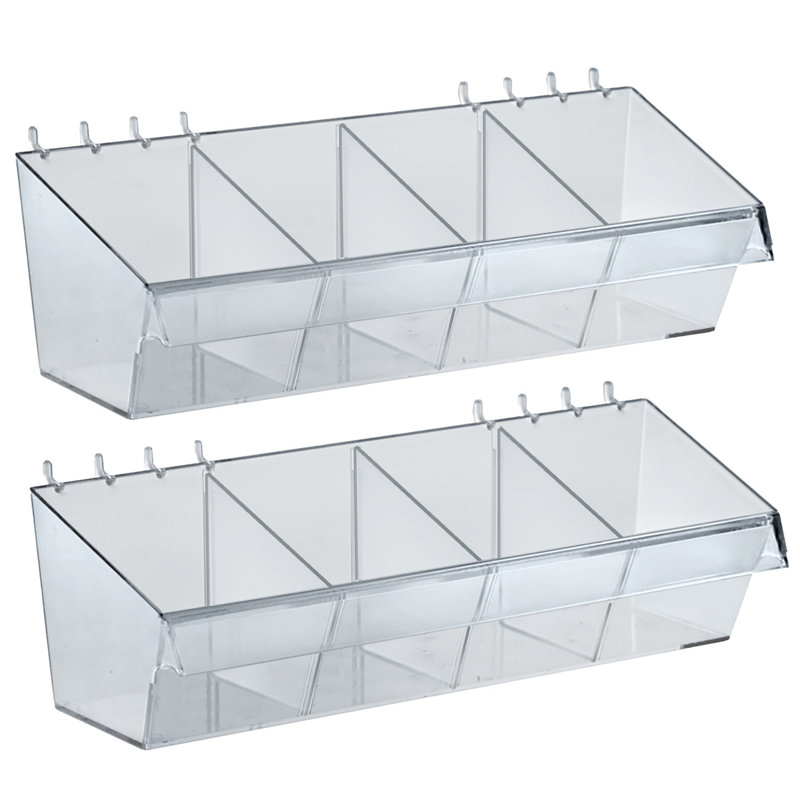 Clear Acrylic Divider Bin for Pegboard or Slatwall, 13 Inch Wide, 2-Pack