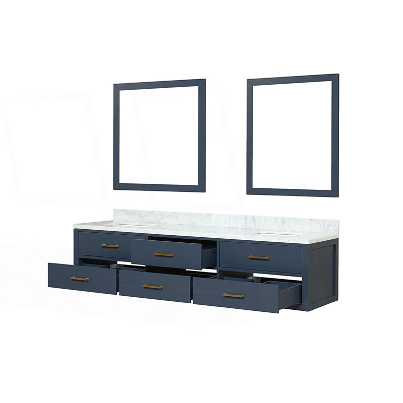80 po X P 22 po De salle de bain double avec comptoir en marbre de Carrare Miroir, Marbre de Carrare, 80"