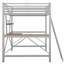 Lit mezzanine en métal argenté avec bureau et tablette - sécuritaire pour la structure, sans sommier pour tablette, coffre-fort