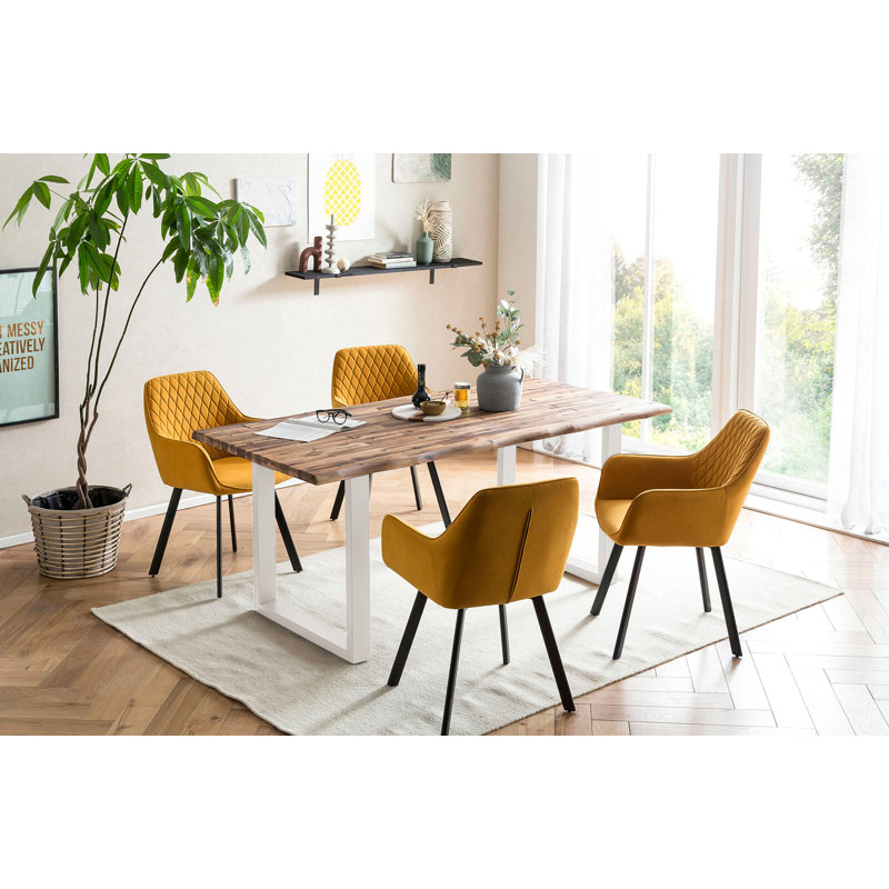 4 - Person Dining Set, 75cm H x 160cm W x 90cm D, Black/White/Yellow/Natural, Natural/White/Yellow/Black