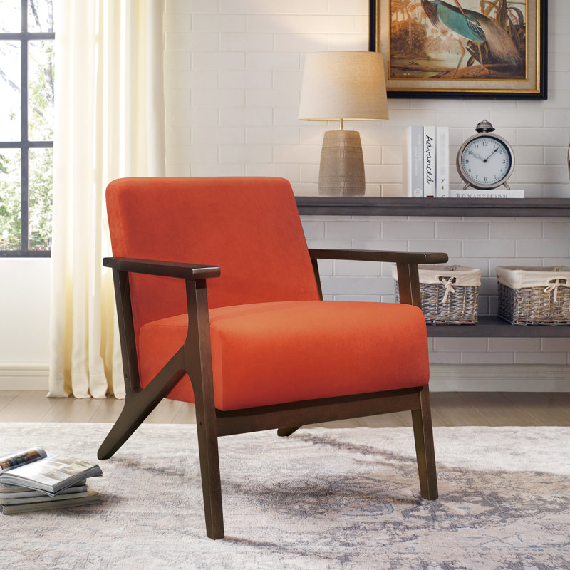 Chaise d'appoint transitionnelle: bois massif, revêtement orange, 31,51 po Hauteur en velours de style contemporain, dimensions de 32 po x