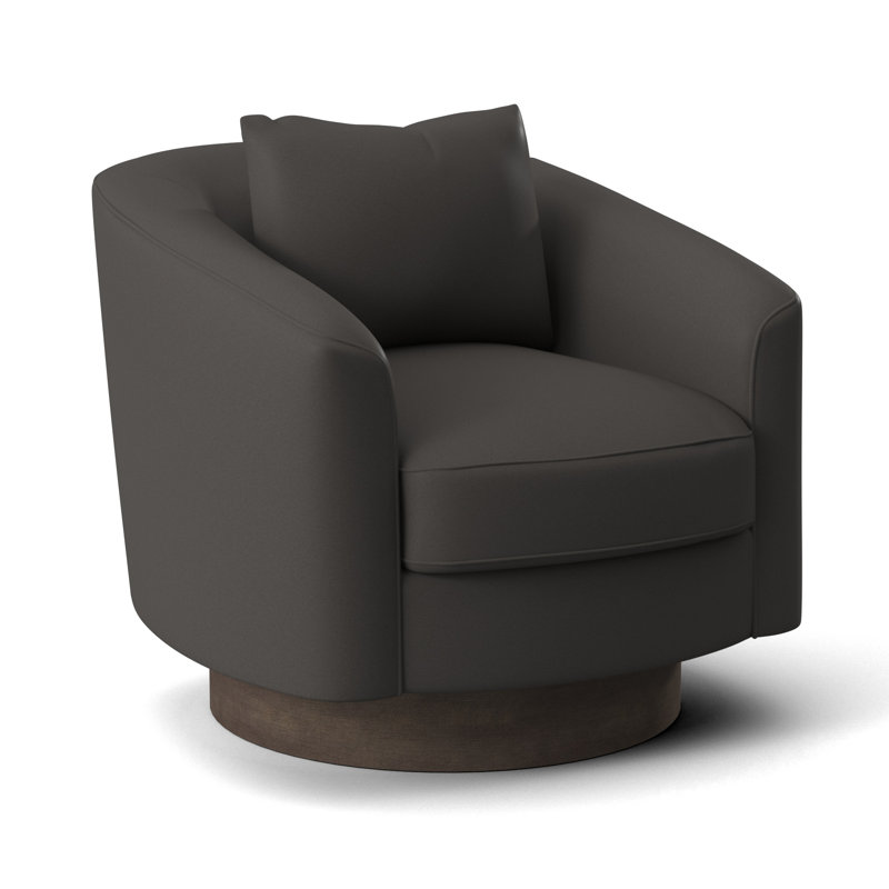 Camino 32'' Wide Genuine Leather Top Grain Leather Swivel Barrel Chair, Light Grey Leather 202-010, Aged Gray