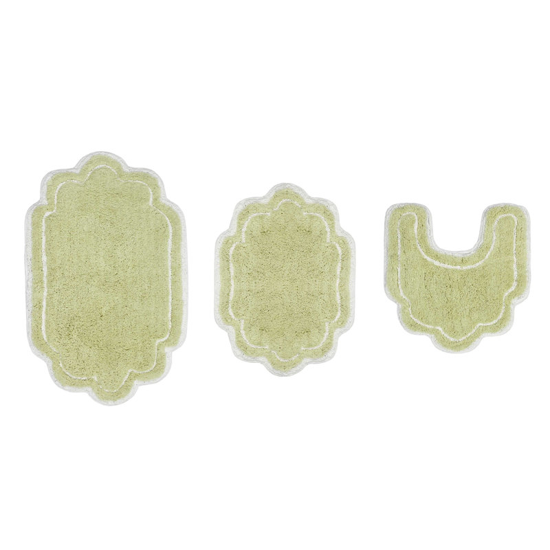 Dobrinka Cotton Bath Rug Set, Machine Washable, Quick Dry, Absorbent - 3 Piece Set with Contour, Green