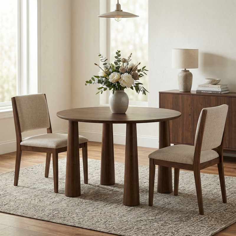 30"H Round Wood Dining Table Kitchen Table with 4 Legs, Walnut, 30"H x 45"L x 45"W